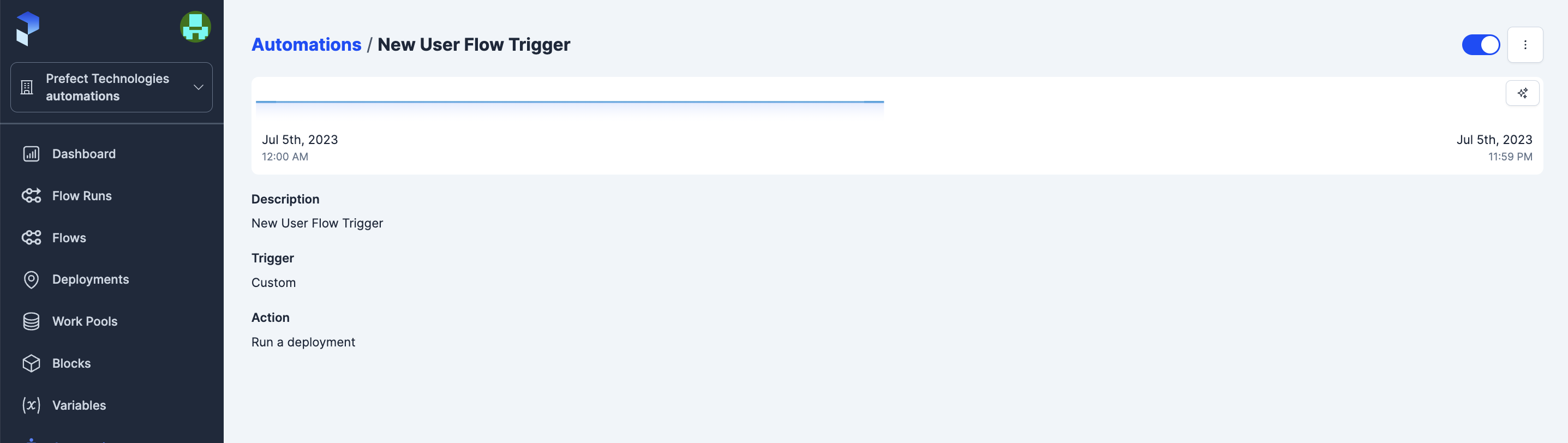 Viewing details and events that triggered an automation in Prefect Cloud.