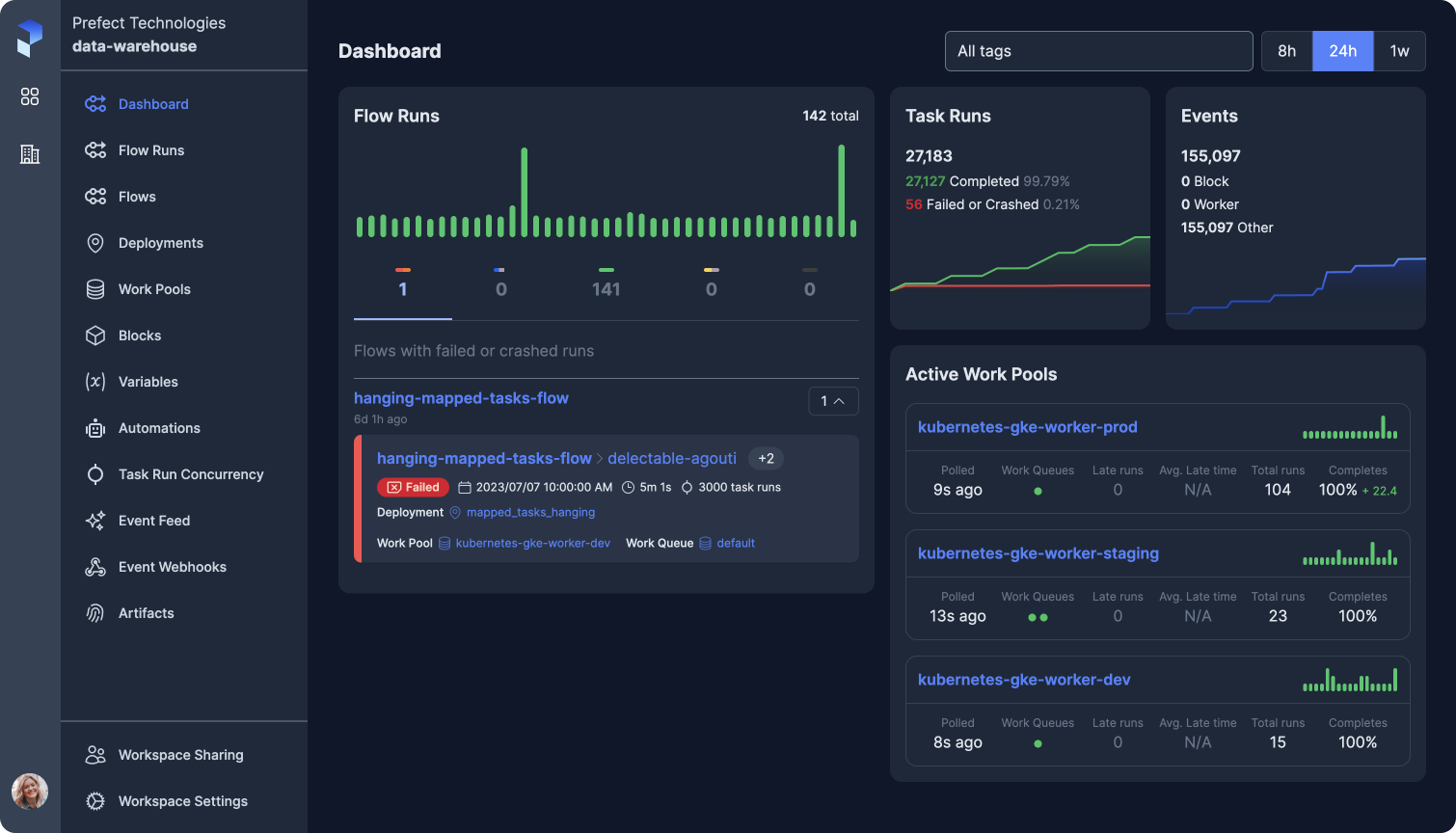 screenshot of Cloud UI timeline view with menu